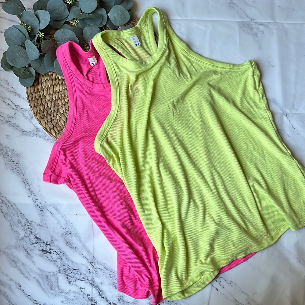 Lot of 2- Old Navy Active Racerback Tanks - Neon Pink and Yellow - Size XL